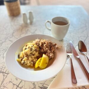 Warm Ayurvedic breakfast plate at a wellness retreat